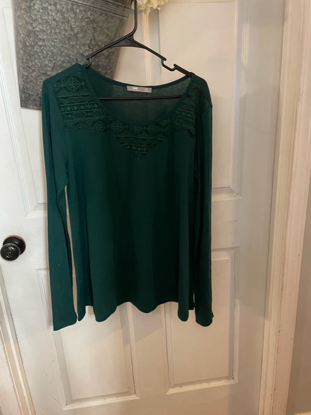 Lee Women's Long-Sleeve Lace Yoke Top in Forest Green